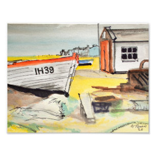 Vissersboot en Strandhut Foto Afdruk