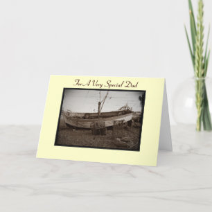 vissersboot met kreeftenpotten op het strand voor  kaart