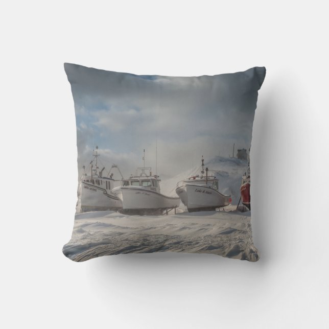 vissersboten in de sneeuw kussen (Voorkant)