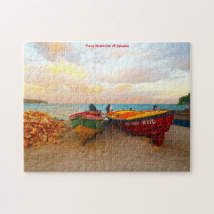 Vissersboten op een Jamaicaans strand. Legpuzzel
