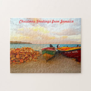Vissersboten op een strand in Jamaica. Legpuzzel