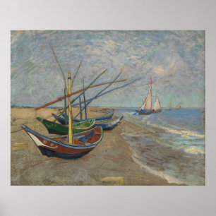 Vissersboten op het strand van Les Saintes-Maries Poster