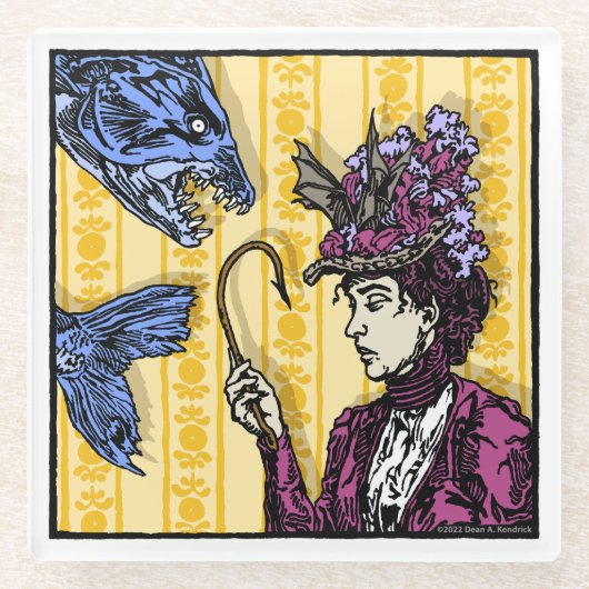 Vissershaak - Pop Gothic Nightmare Surreal Art Glazen Onderzetter (Voorkant)