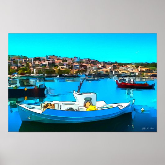 Vissersvaartuig in Koroni Harbour A2 - Poster (Voorkant)