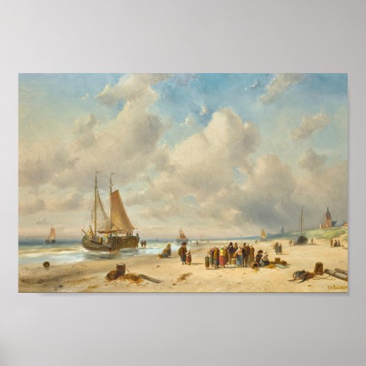 Vissersvolk Op Het Strand Poster (Voorkant)
