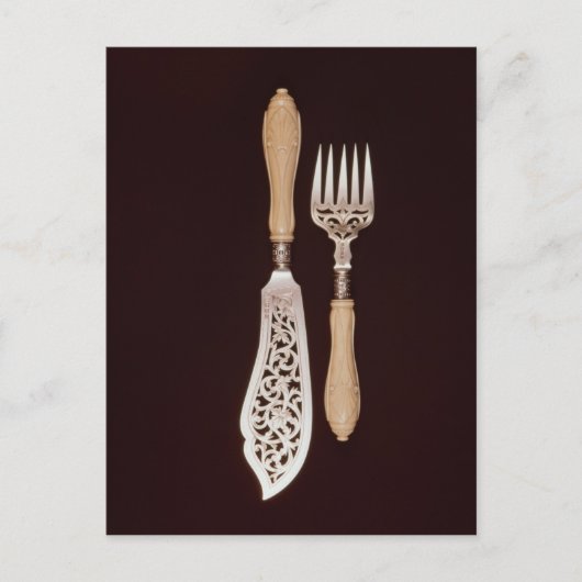 Visservers met gekerfde ivoren handvatten briefkaart (Voorkant)