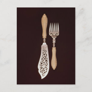 Visservers met gekerfde ivoren handvatten briefkaart