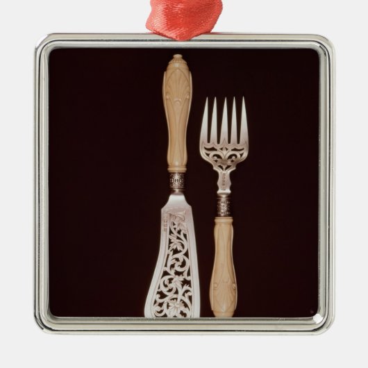 Visservers met gekerfde ivoren handvatten metalen ornament (Voorkant)