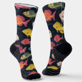 Vissoort Krijt Tekenpatroon Zwart Sokken (Gebogen)