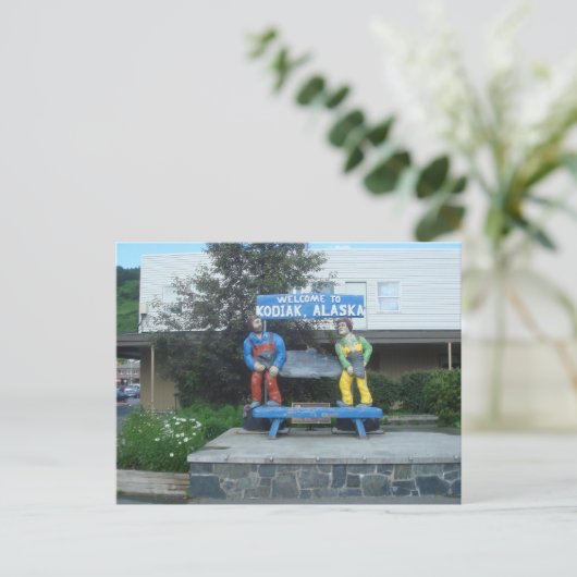 Visstandbeeld in Kodiak Alaska Briefkaart (Staand voorkant)