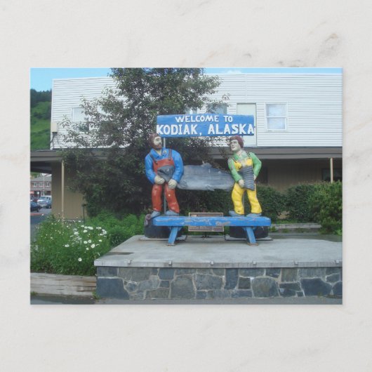 Visstandbeeld in Kodiak Alaska Briefkaart (Voorkant)