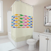 Visstreep Kleurrijke Minimalistische Mid Century M Douchegordijn (In situ)