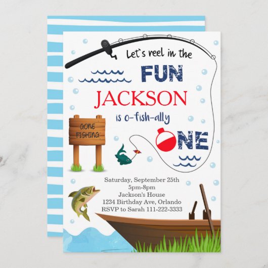 Vist 1e verjaardag O-Fish-Ally One Invite Kaart (Voorkant / Achterkant)