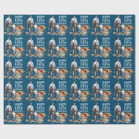 Vist 50th Verjaardag vader en zoon Cadeaupapier (Vlak)