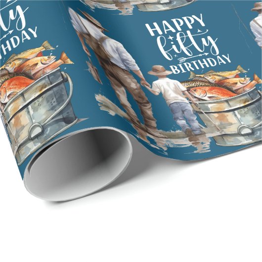 Vist 50th Verjaardag vader en zoon Cadeaupapier (Rol Hoek)