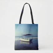 Vist Boat bij de Beach met jouw tekst uit Tote Bag (Voorkant)