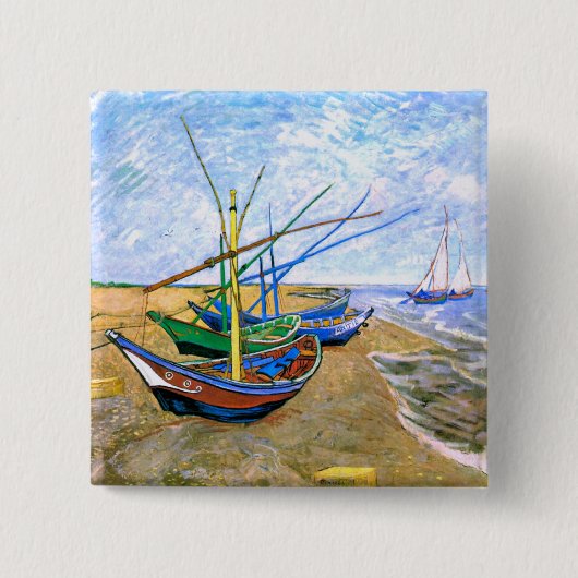 Vist Boats Beach Saintes-Maries Van Gogh Fine Vierkante Button 5,1 Cm (Voorkant)
