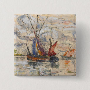 Vist Boats in La Rochelle, c.1919-21 Vierkante Button 5,1 Cm
