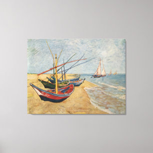 Vist Boats op het strand bij Saintes-Maries, 1888 Canvas Afdruk