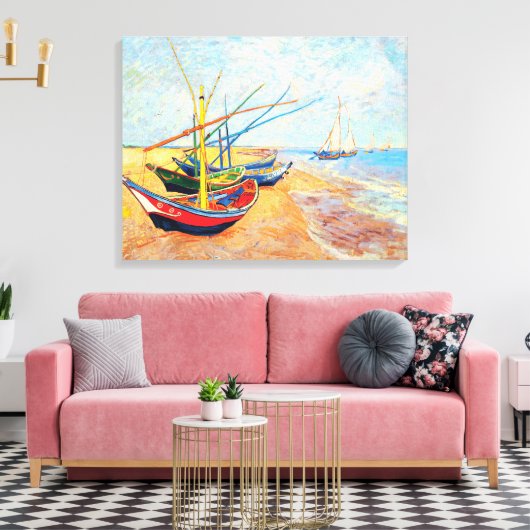 Vist Boats op het strand bij Saintes-Maries Canvas Afdruk (Insitu (Woonkamer))