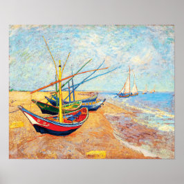 Vist Boats op het strand bij Saintes-Maries Poster