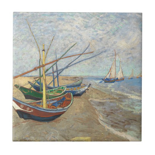 Vist Boats op het strand door Vincent Van Gogh Tegeltje (Voorkant)