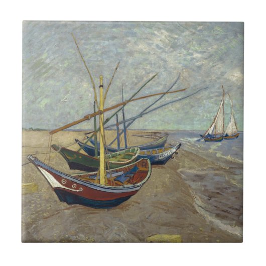 Vist Boats op het strand door Vincent Van Gogh Tegeltje (Voorkant)