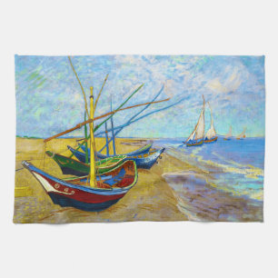 Vist Boats op het strand door Vincent Van Gogh Theedoek