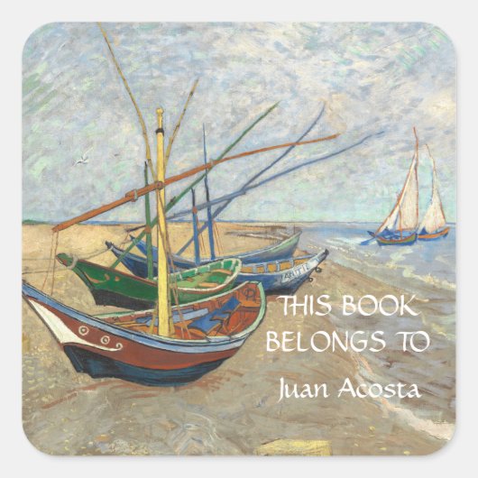 Vist Boats op het strand door Vincent Van Gogh Vierkante Sticker (Voorkant)