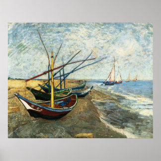 Vist Boats op strand bij Saints-Maries Poster