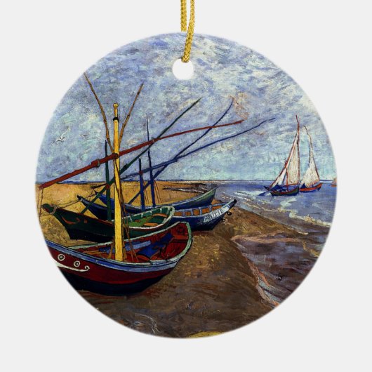 Vist Boats op strand Keramisch Ornament (Voorkant)