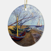 Vist Boats op strand Keramisch Ornament (Links)
