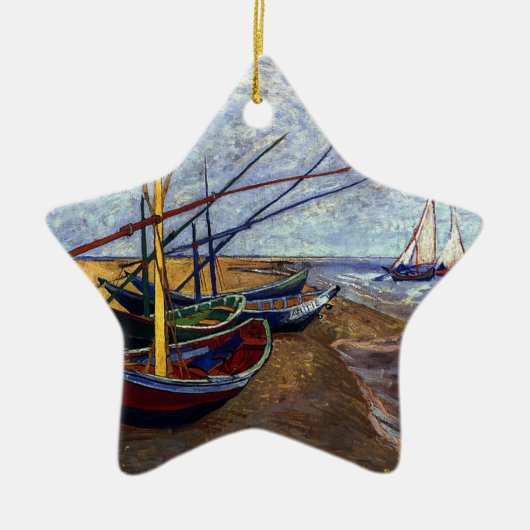 Vist Boats op strand Keramisch Ornament (Voorkant)