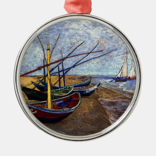 Vist Boats op strand Metalen Ornament (Voorkant)