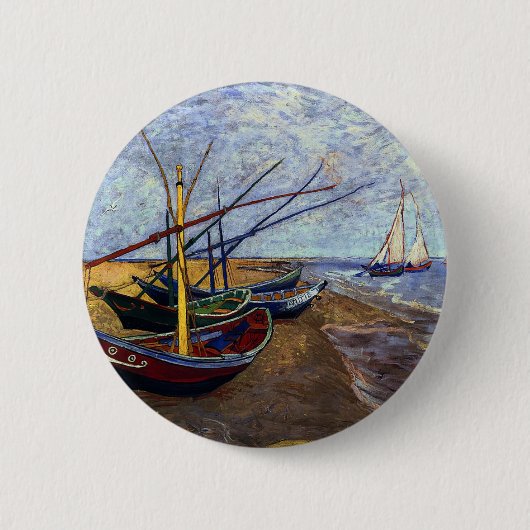 Vist Boats op strand Ronde Button 5,7 Cm (Voorkant)