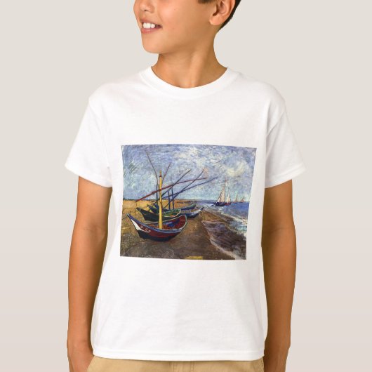 Vist Boats op strand T-shirt (Voorkant)