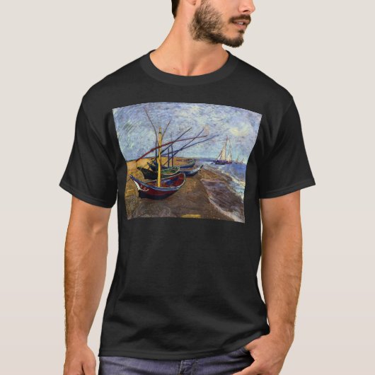 Vist Boats op strand T-shirt (Voorkant)