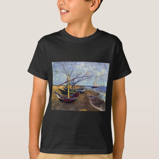 Vist Boats op strand T-shirt (Voorkant)