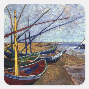 Vist Boats op strand Vierkante Sticker