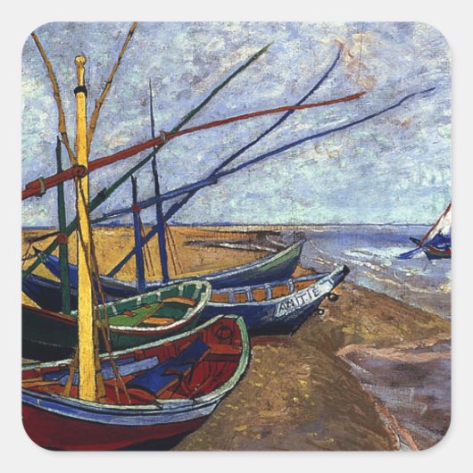 Vist Boats op strand Vierkante Sticker (Voorkant)