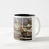 Vist boten in Westport WA Tweekleurige Koffiemok (Voorkant rechts)