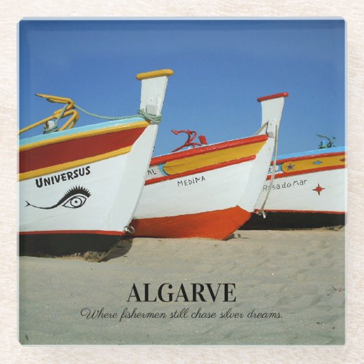 Vist boten op Algarve's Beach Foto Glazen Onderzetter (Voorkant)