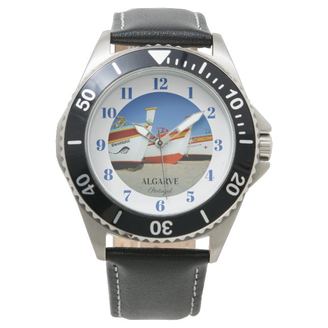 Vist boten op Algarve's Beach Foto Horloge (Voorkant)