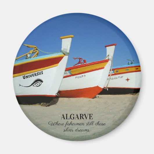 Vist boten op Algarve's Beach Foto Magneet (Voorkant)