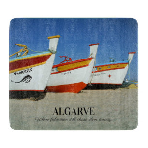 Vist boten op Algarve's Beach Foto Snijplank