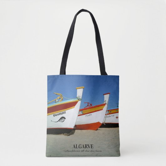 Vist boten op Algarve's Beach Foto Tote Bag (Voorkant)