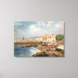 Vist boten op de strand van Marinella, Napels (o Canvas Afdruk