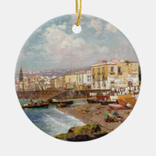 Vist boten op de strand van Marinella, Napels (o Keramisch Ornament