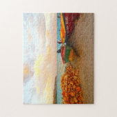 Vist boten op een Jamaica-strand. Legpuzzel (Verticaal)