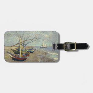 Vist boten op het strand bagagelabel